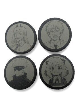 Coaster Anime Set Of 4 Animations Round Gray Slate 4"